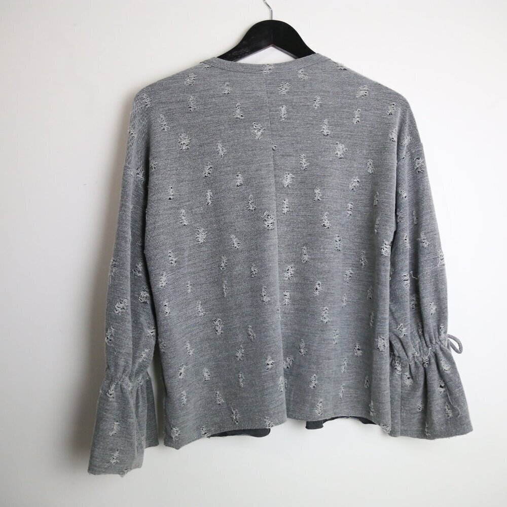 Design Lab Distressed Tie-Sleeve Pullover Sweater Top Grey Size Small - Picture 7 of 8